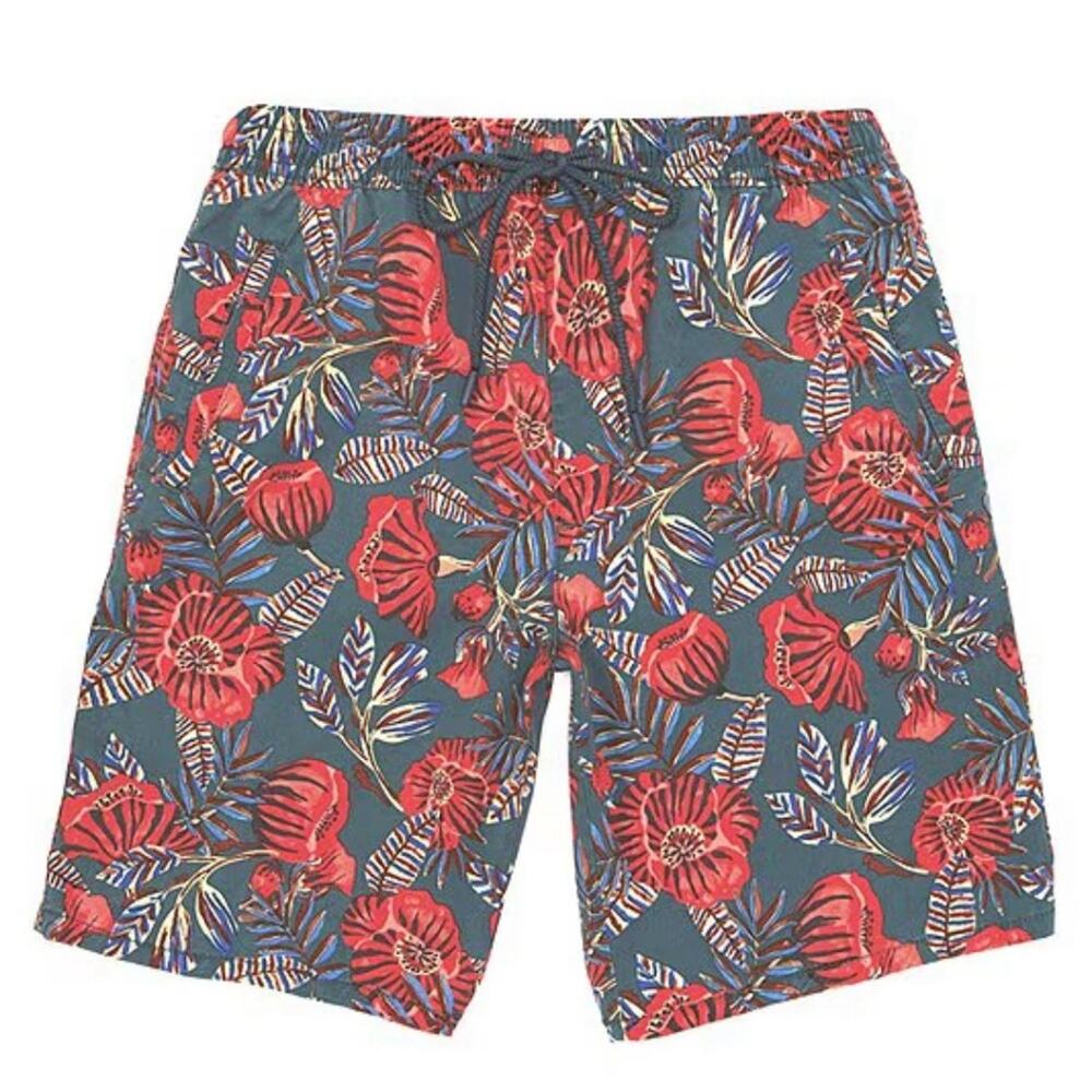 Caribbean Aqua Collection Poppy Tropical Hookup 9" Inseam Shorts Size L